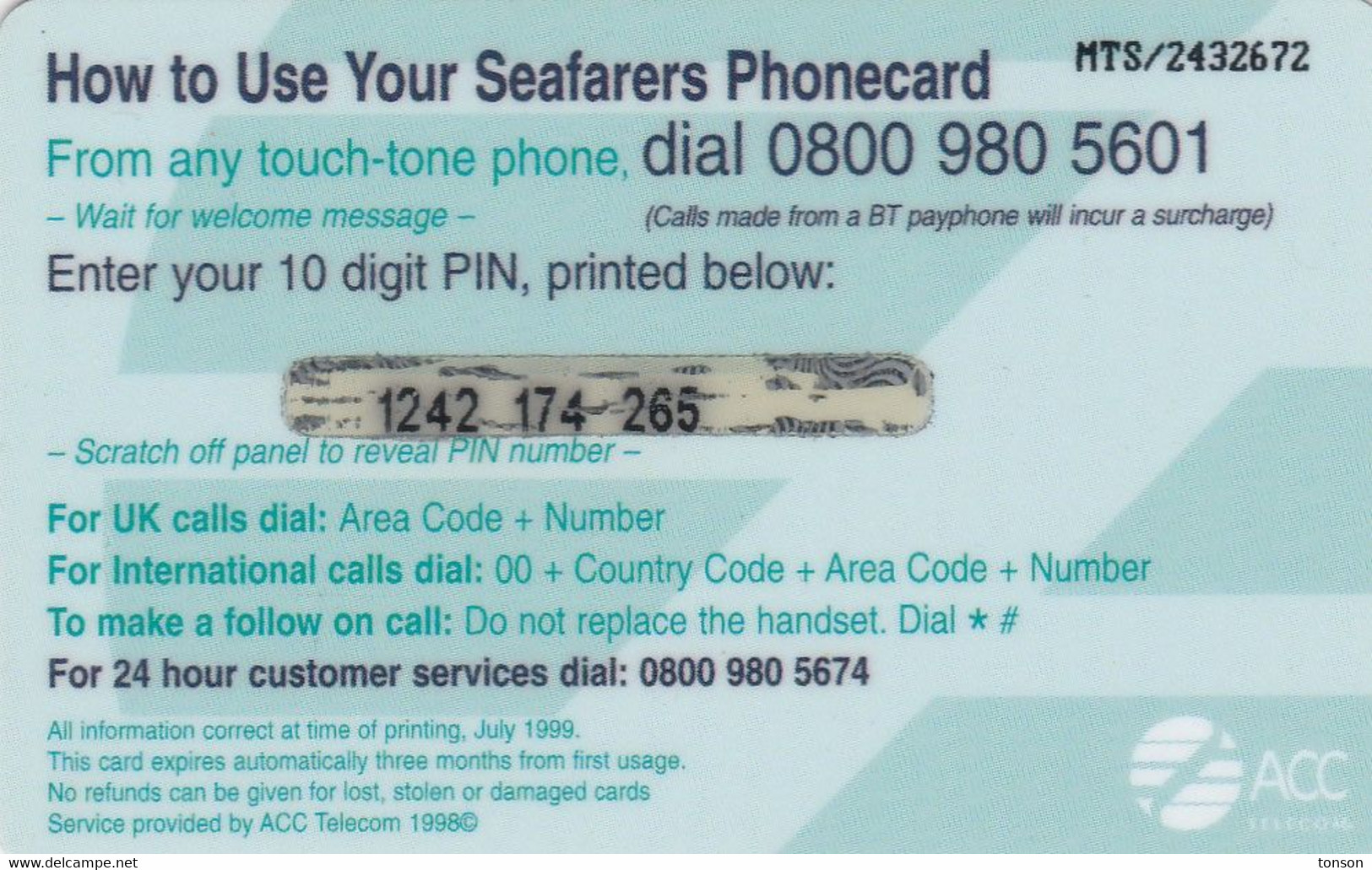 UK, GB-ACC-REC-0011, £5, The Seafarers Phonecard, Harbour Scene, 2 Scans. - Otros & Sin Clasificación