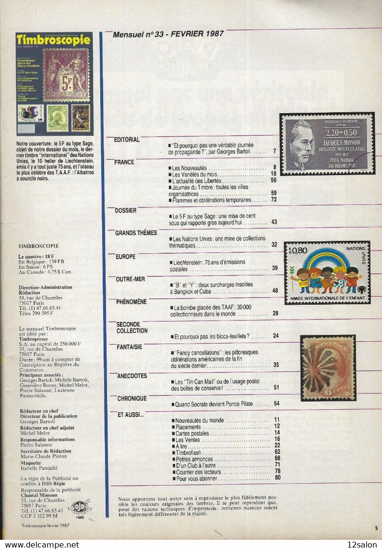 TIMBROSCOPIE  N° 33 + SOMMAIRE - Französisch (ab 1941)