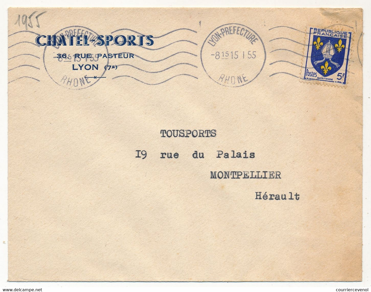 FRANCE - Env. En-tête "Chatel Sports LYON " -  OMEC Lyon Préfecture 1955 - 1950 - ...