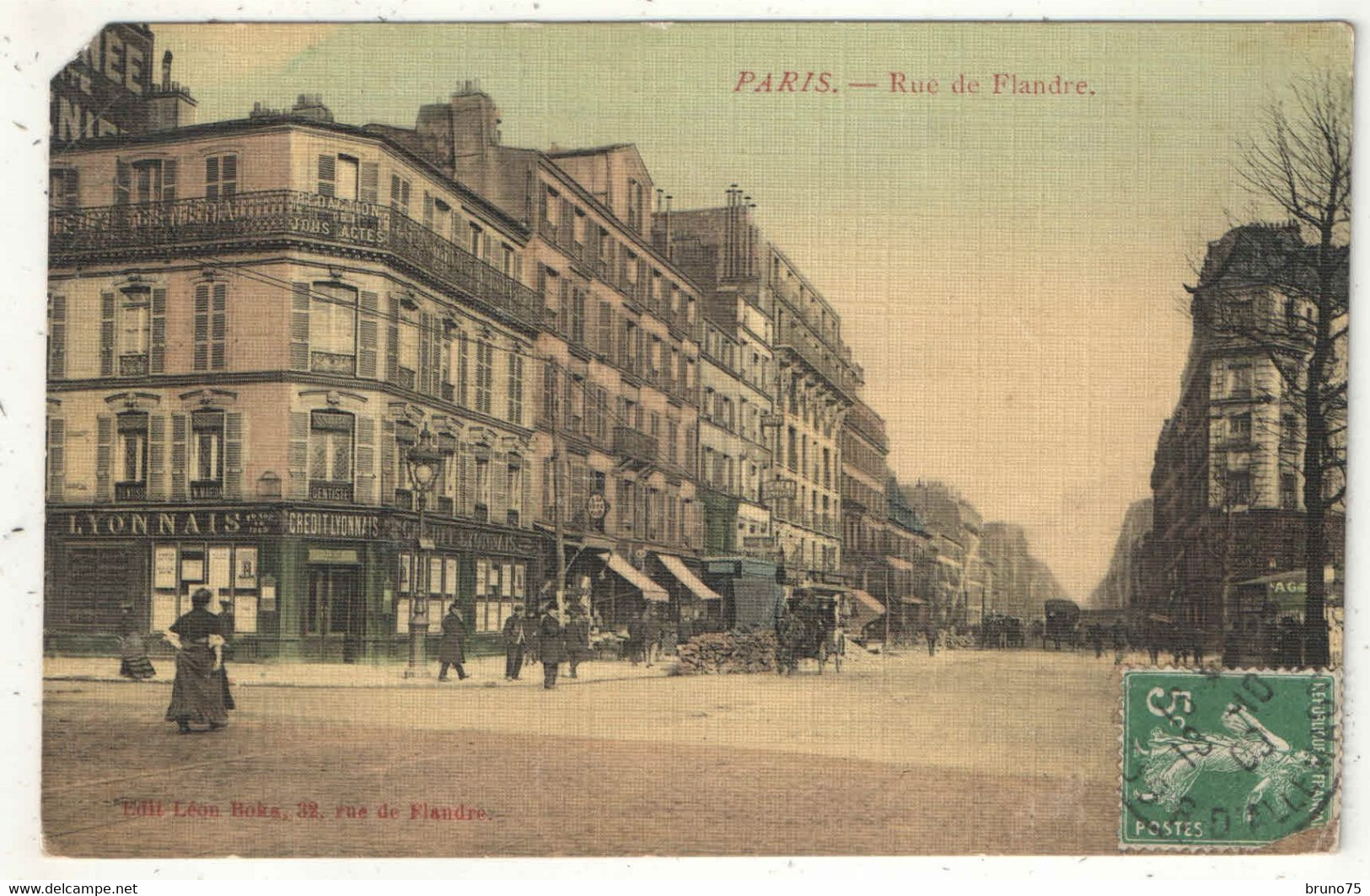 75 - PARIS 19 - Rue De Flandres - Edition Léon Boka - 1909 - (Agence Du Crédit Lyonnais) - Arrondissement: 19