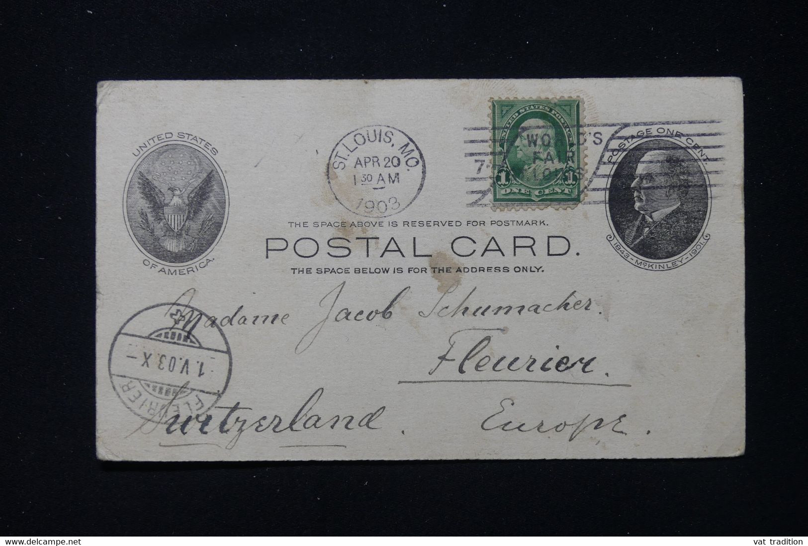 ETATS UNIS - Entier Postal + Complément De St Louis Pour La Suisse En 1903 - L 87790 - 1901-20