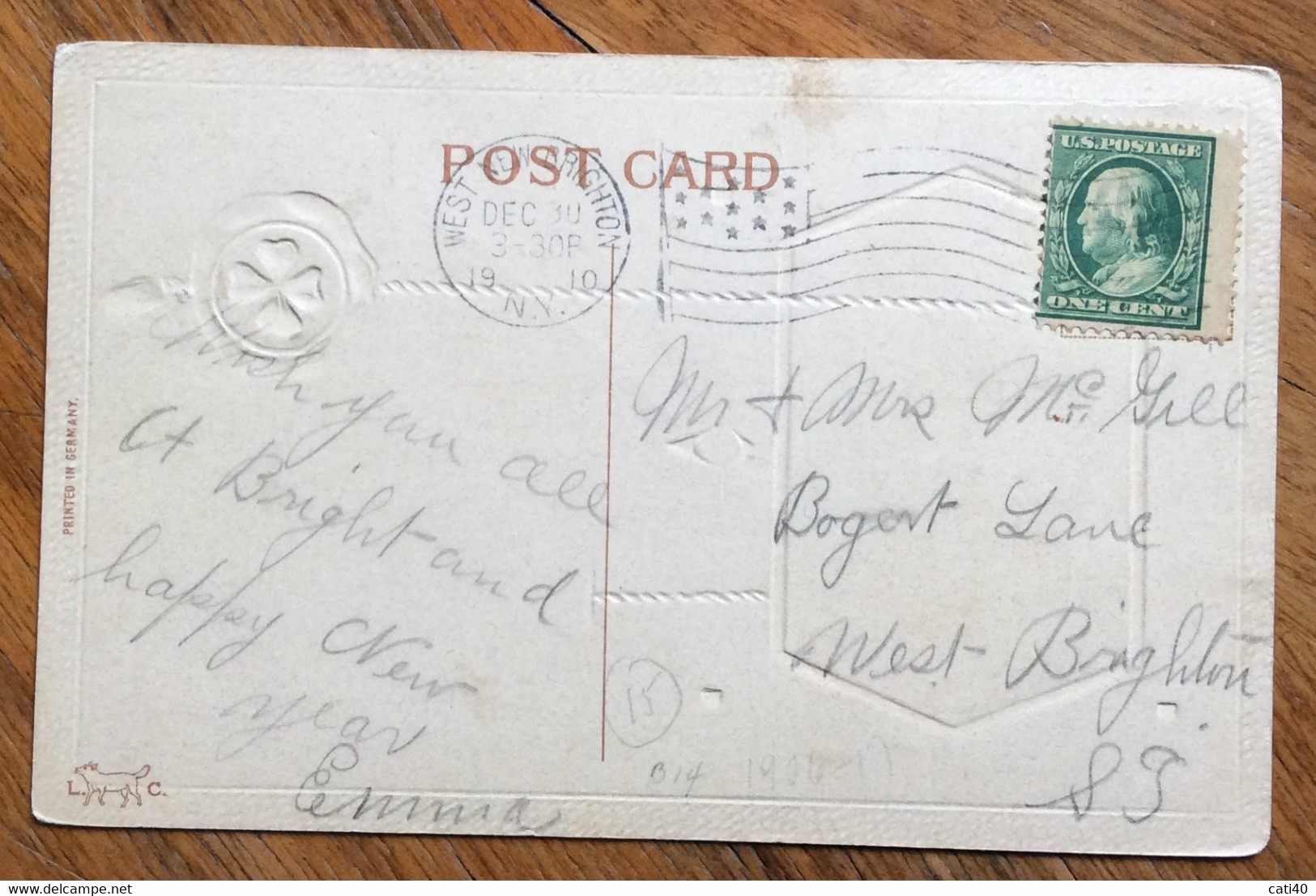 USA - WEST NEWBRIGTON DEC 30 1910  - VINTAGE POST CARD GREETING , CHRISTMAS , EASTER, PRINT RELIEF, FLOWERS,ECC.ECC, - Cape Cod