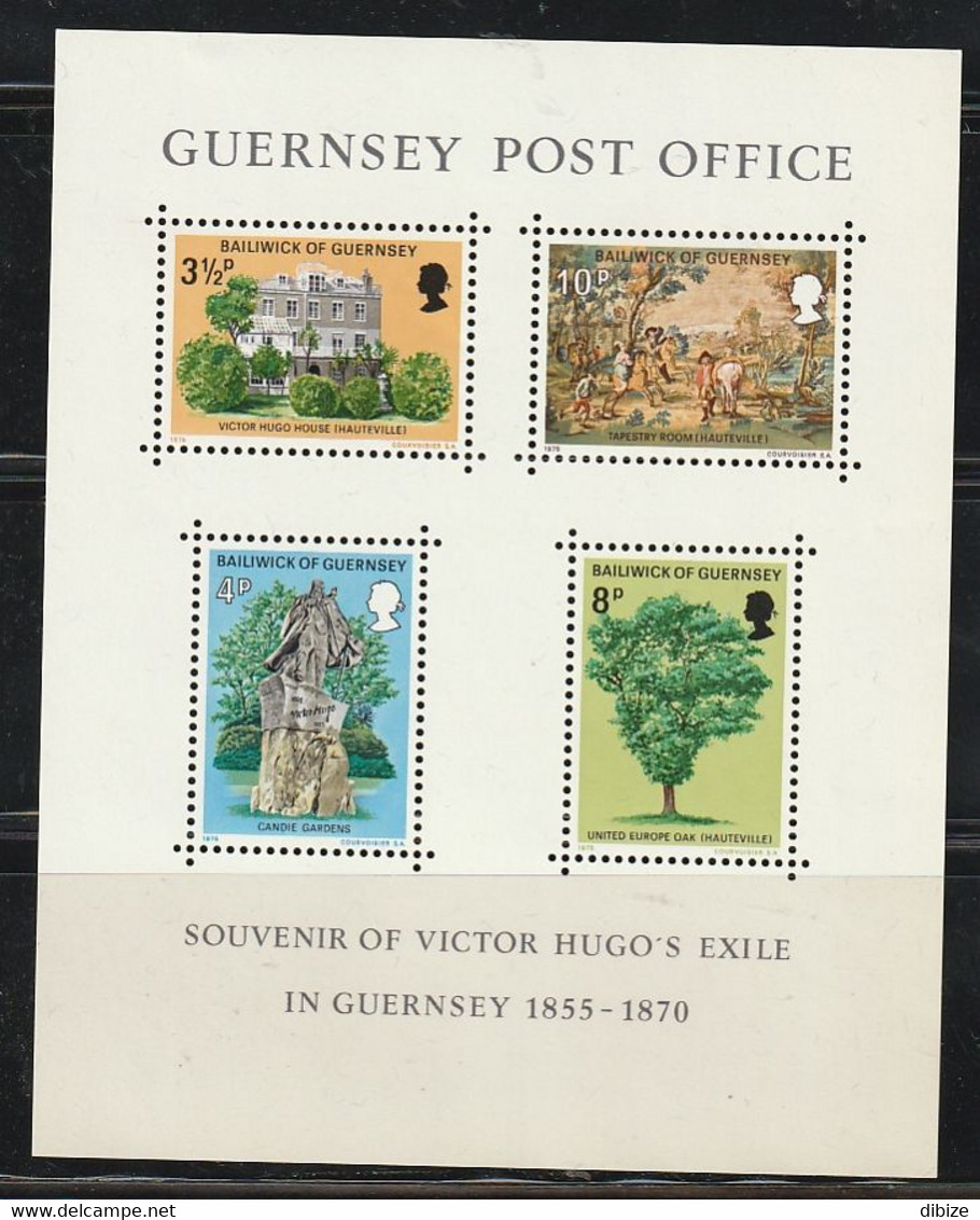 Guernesey. Souvenir Sheet Of 4 Mint Stamps. Scott N° 123-126. 1975. Exile Of Victor Hugo In Guernesey. 1855-1870. - Ecrivains