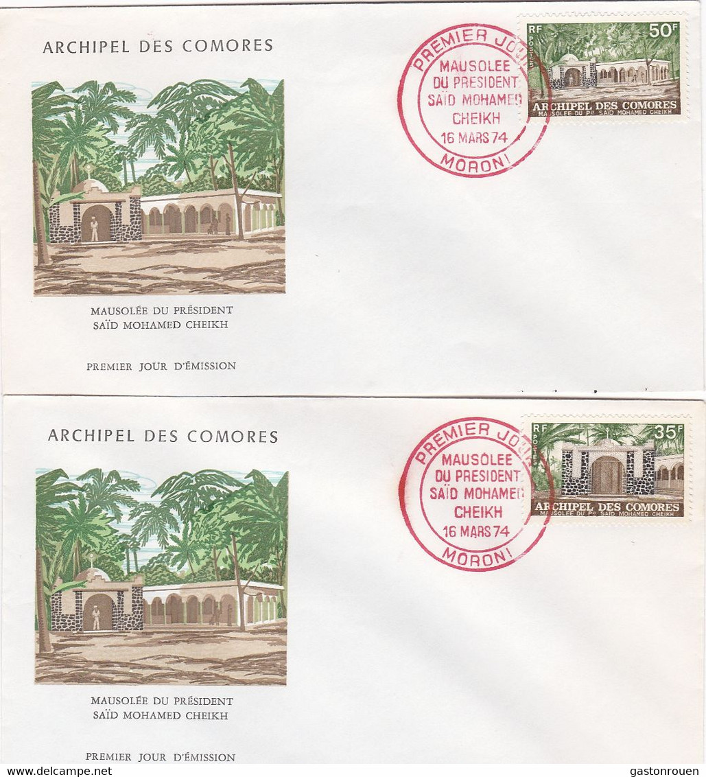 Comores FDC Premier Jour 1974 89 + 90 Mausolée Président Saïd Mohamed 2 Env - Cartas & Documentos