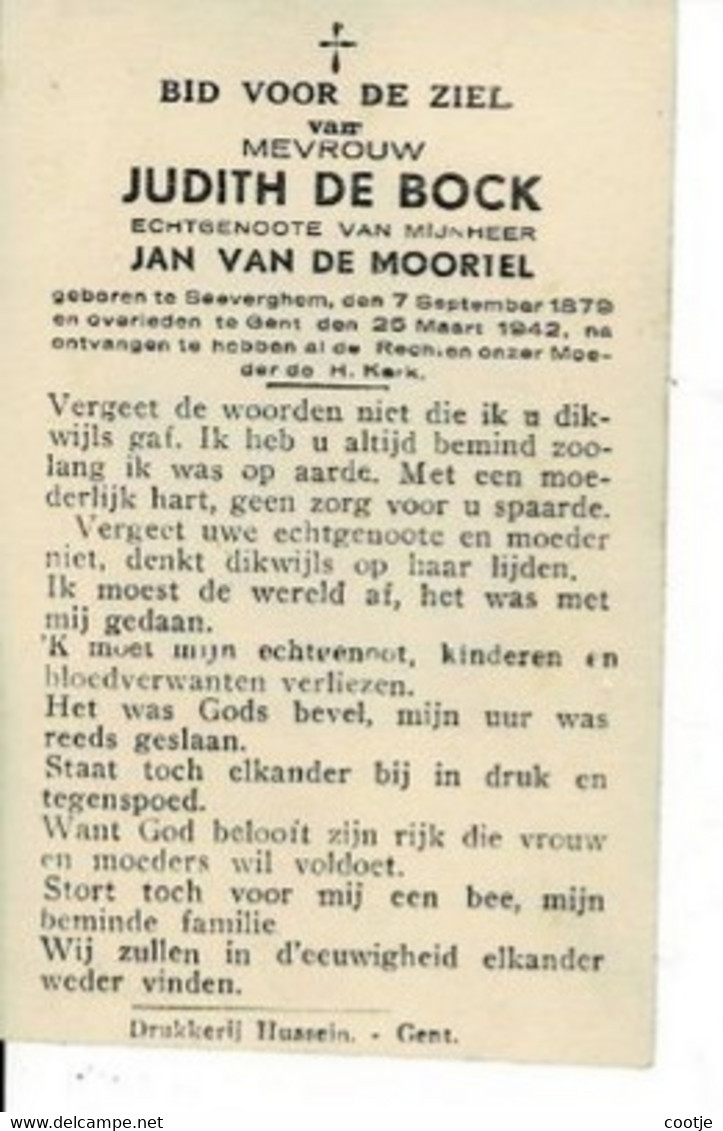 Judith De Bock Echt Jan Van De Moortel O Zevergem 1879 . Gent  1942 - Andachtsbilder