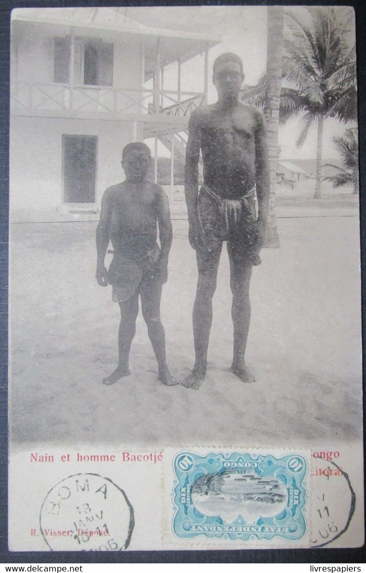 Congo Nain Et Homme Bacotje  Cpa Timbrée Congo - Belgian Congo