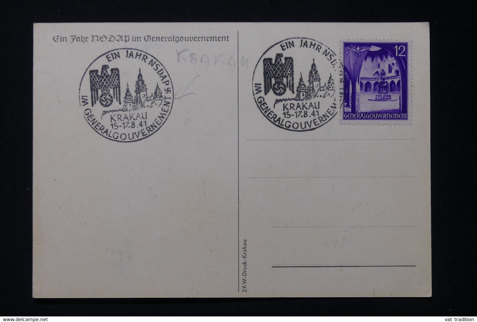 POLOGNE / ALLEMAGNE - Carte Patriotique ( Soldat ) Avec Oblitération Temporaire De Krakau Au Verso En 1941 - L 87864 - General Government