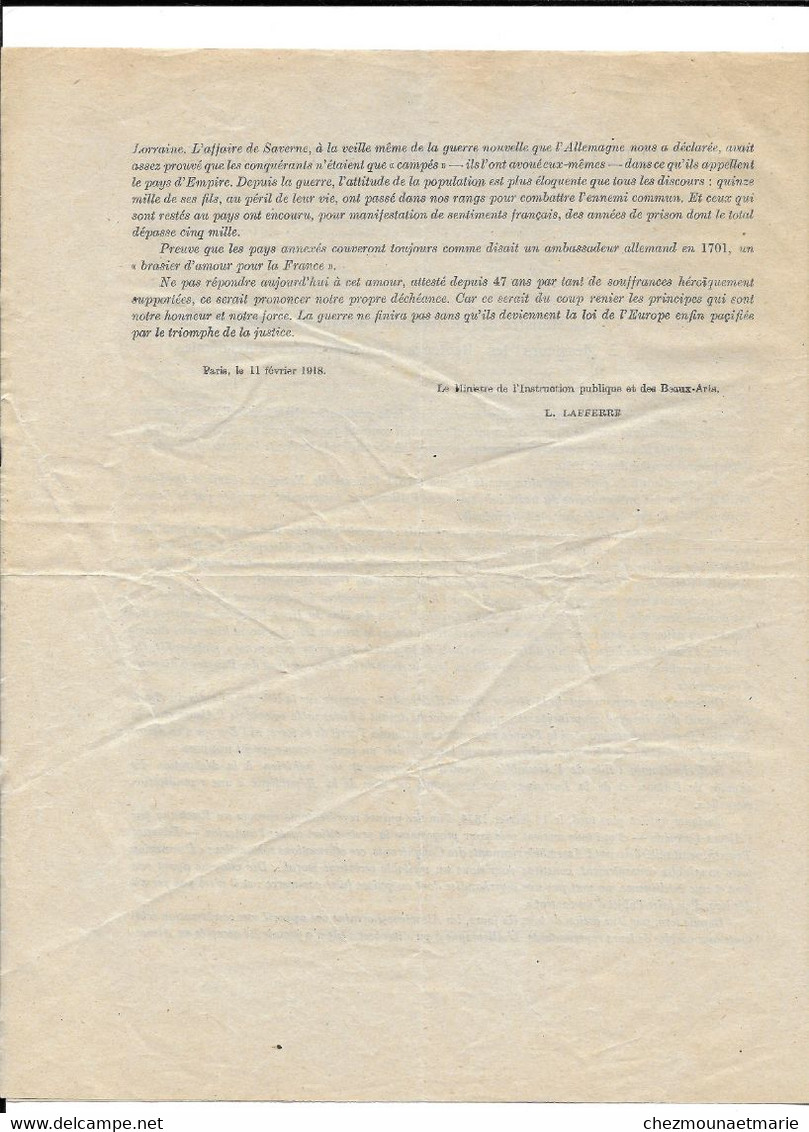 1918 PARIS - MINISTRE INSTRUCTION ET BEAUX ARTS POUR RECTEURS INSPECTEURS D ACADEMIE - DOCUMENT DE 4 PAGES - Documents Historiques