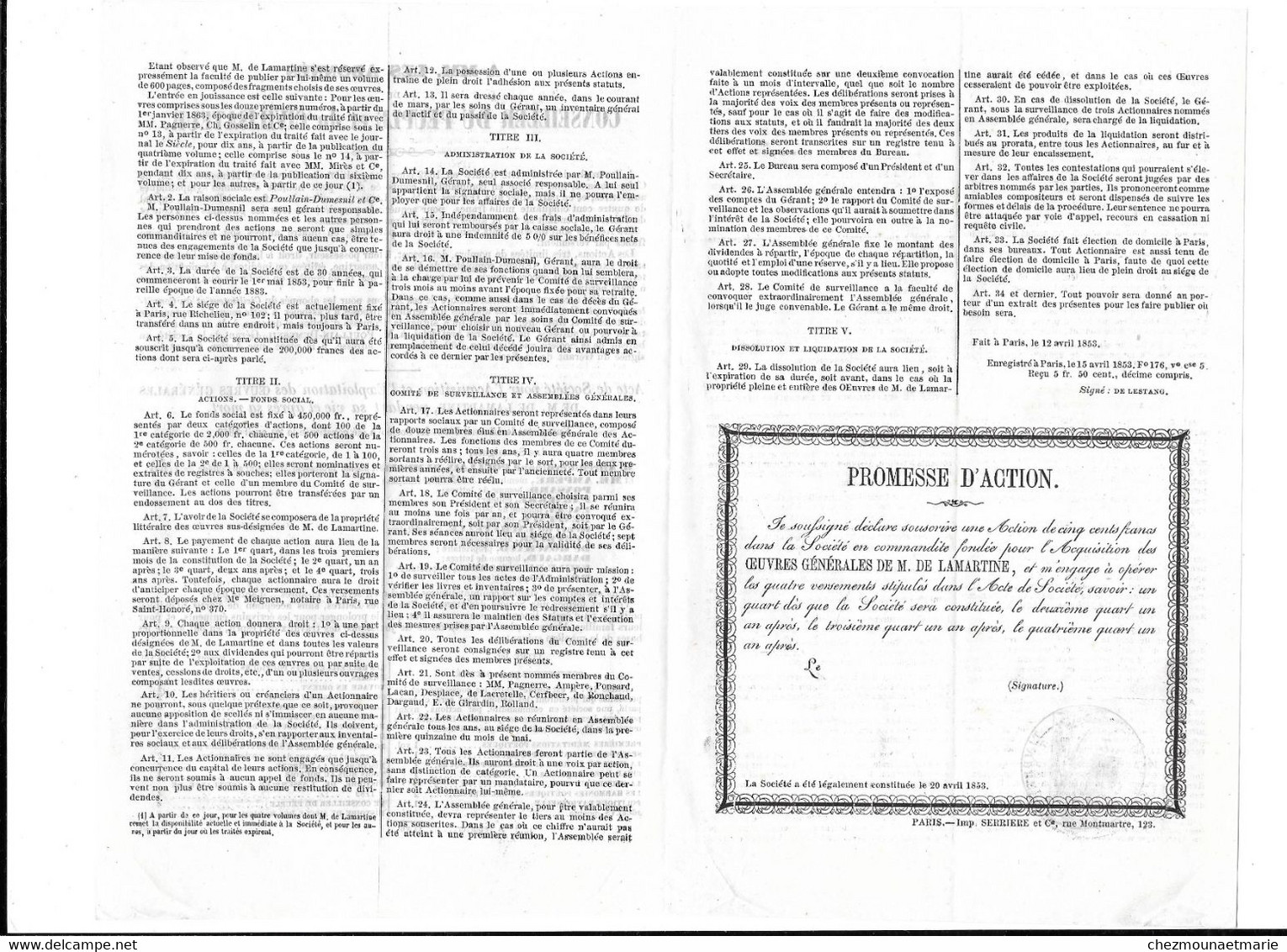 1853 - ABONNES DU CONSEILLER DU PEUPLE ET DU CIVILISATEUR - POUR ACQUISITION OEUVRES LAMARTINE - Documents Historiques