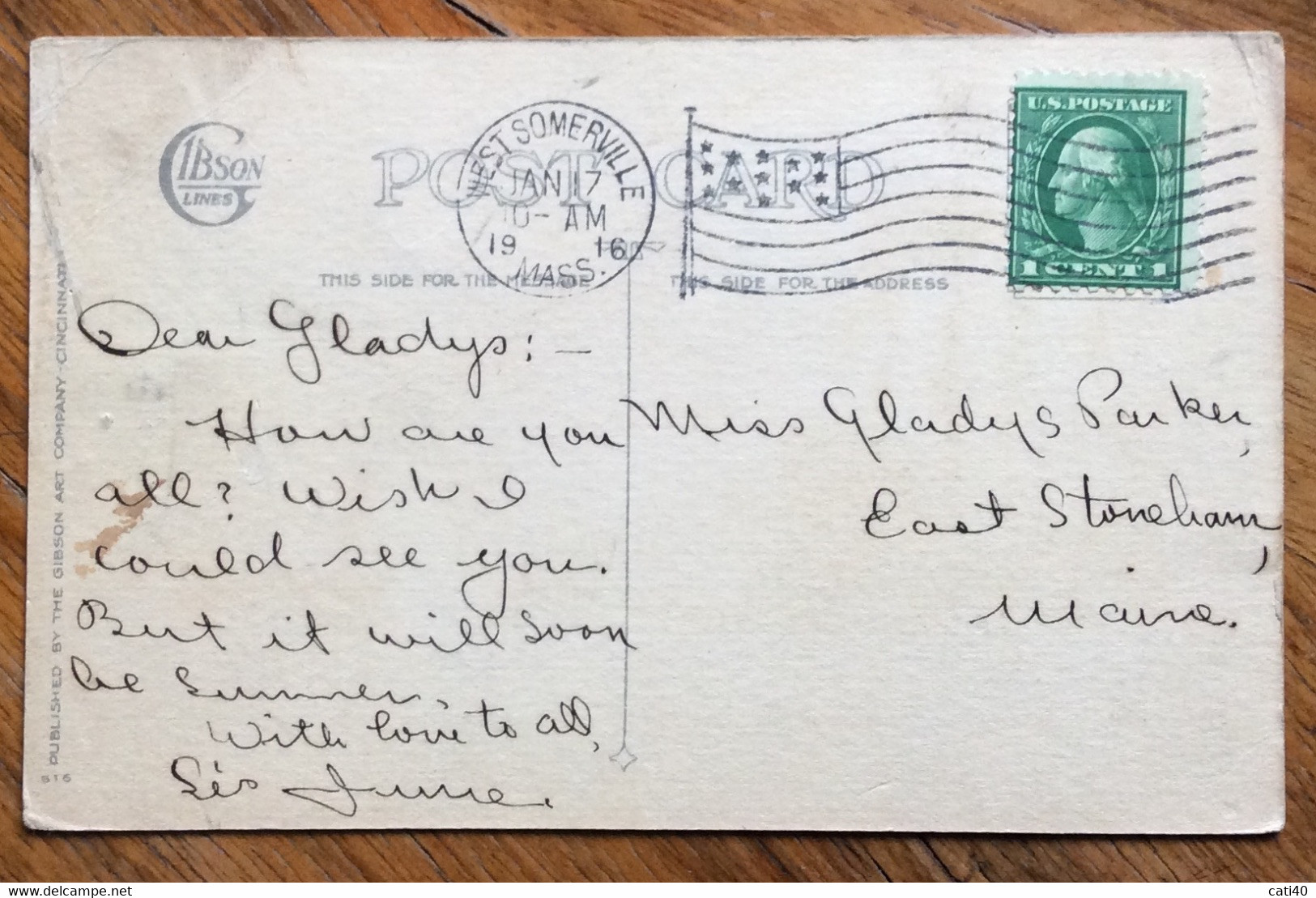 USA - WEST SOMERVILLE,MASS. JAN 17 1916 - VINTAGE POST CARD GREETING , CHRISTMAS , EASTER, PRINT RELIEF, FLOWERS,ECC. - Cape Cod