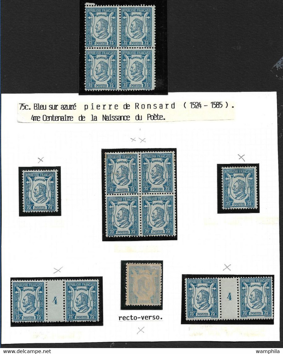 France N°209**/* Ronsard,millésimes 4x2, Variété Recto-verso, Bloc De 4x2,  Cote 200€ - Non Classés