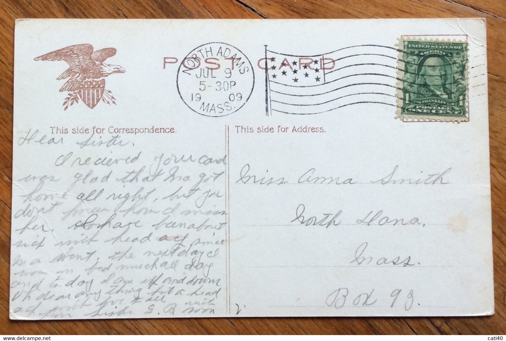 USA - NORTH ADAMS JUL 9  1909 - VINTAGE POST CARD GREETING , CHRISTMAS , EASTER, PRINT RELIEF, FLOWERS,ECC. - Cape Cod