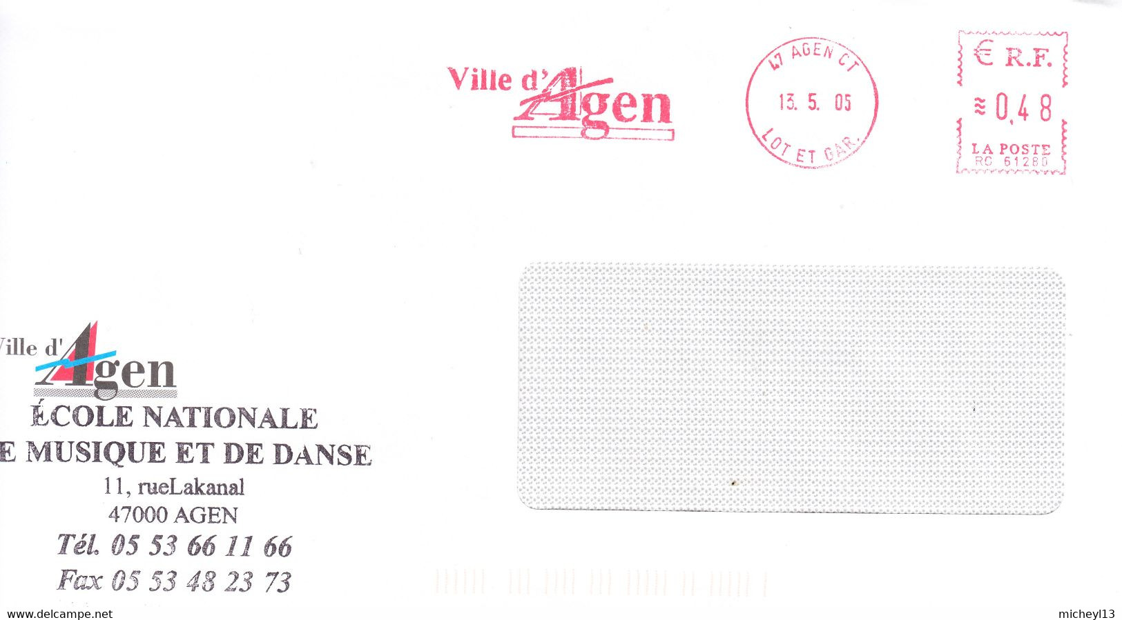 France-EMA-freistempel-Metermark-47 Agen CT-13/05/2005-Ville D'AGEN-machine RC  61280 - Freistempel