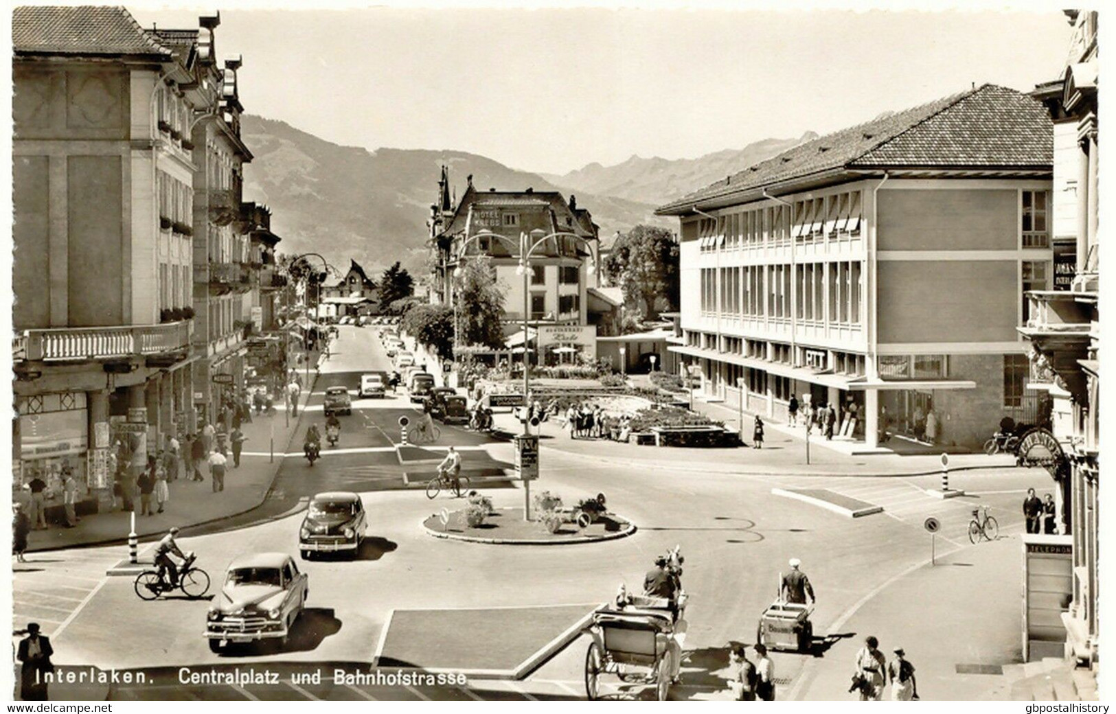SWITZERLAND 1955 Unused B/w RP Pc INTERLAKEN The Railway Station W Central Place - Stazioni Senza Treni