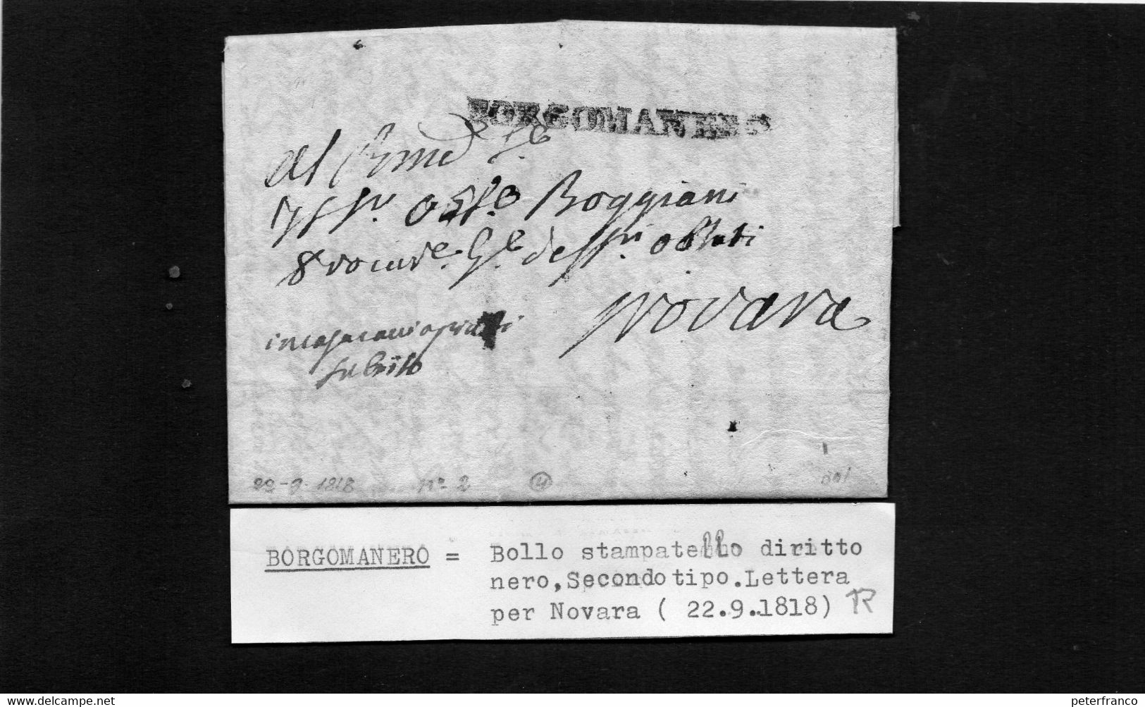 CG8 - Lettera Da Gozzano  Per Novara 22/9/1818 - Annullo Di Borgomanero - ...-1850 Préphilatélie