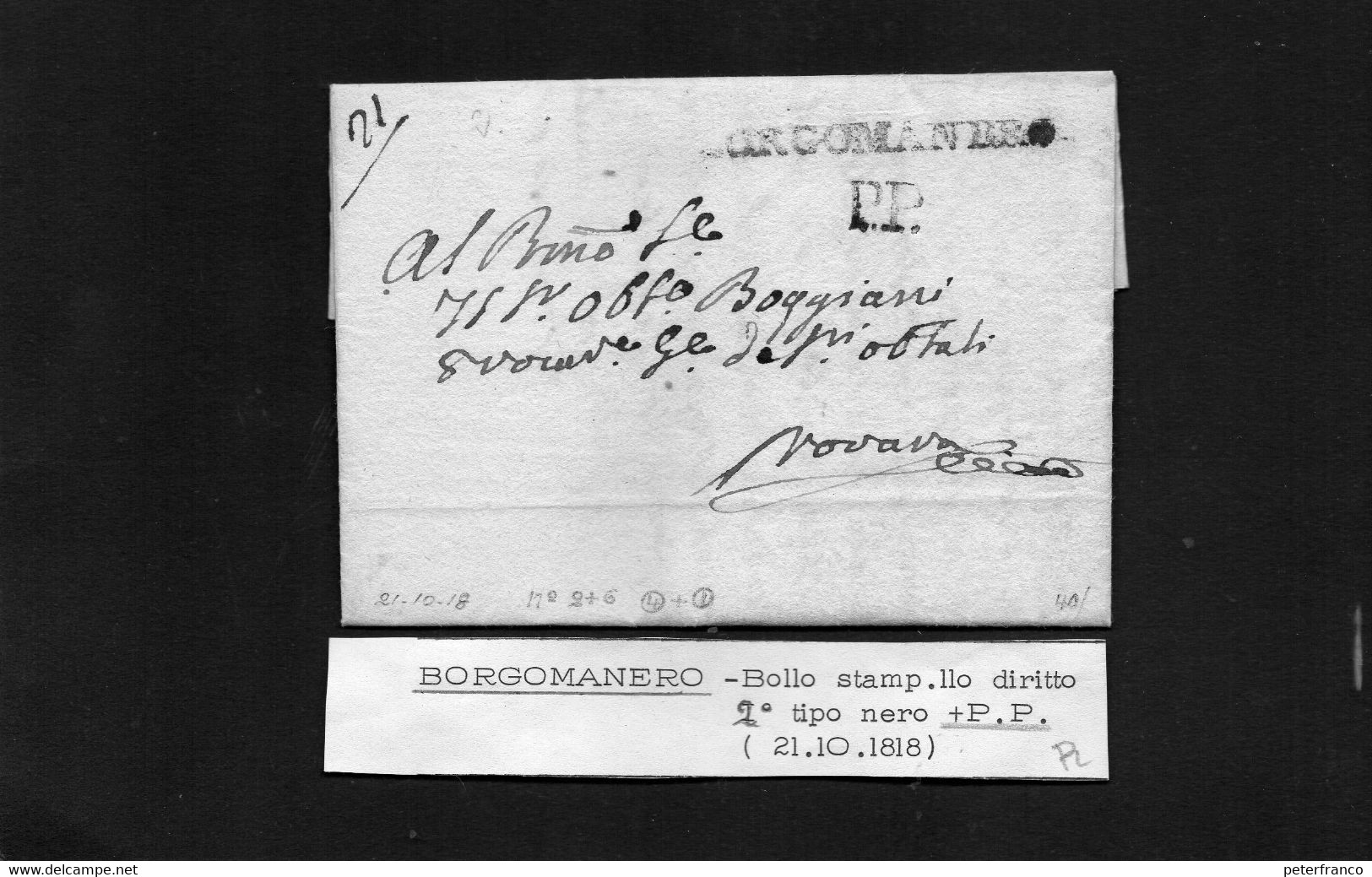 CG8 - Lettera Da Gozzano  Per Novara 21/10/1818 - Annullo Di Borgomanero - 1. ...-1850 Prephilately