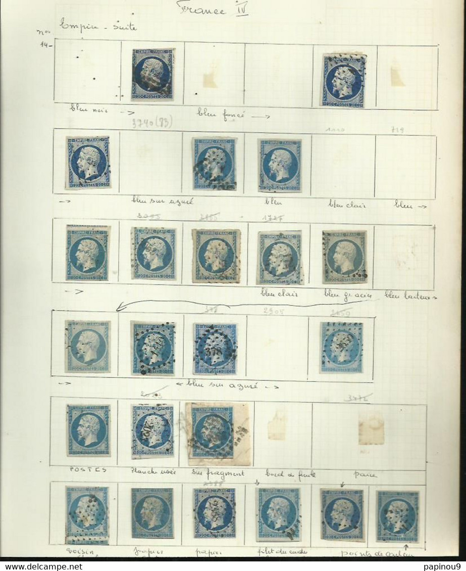 Feuille Avec Quelques Timbres Napoléon  14 ( Iv ) - 1853-1860 Napoléon III.