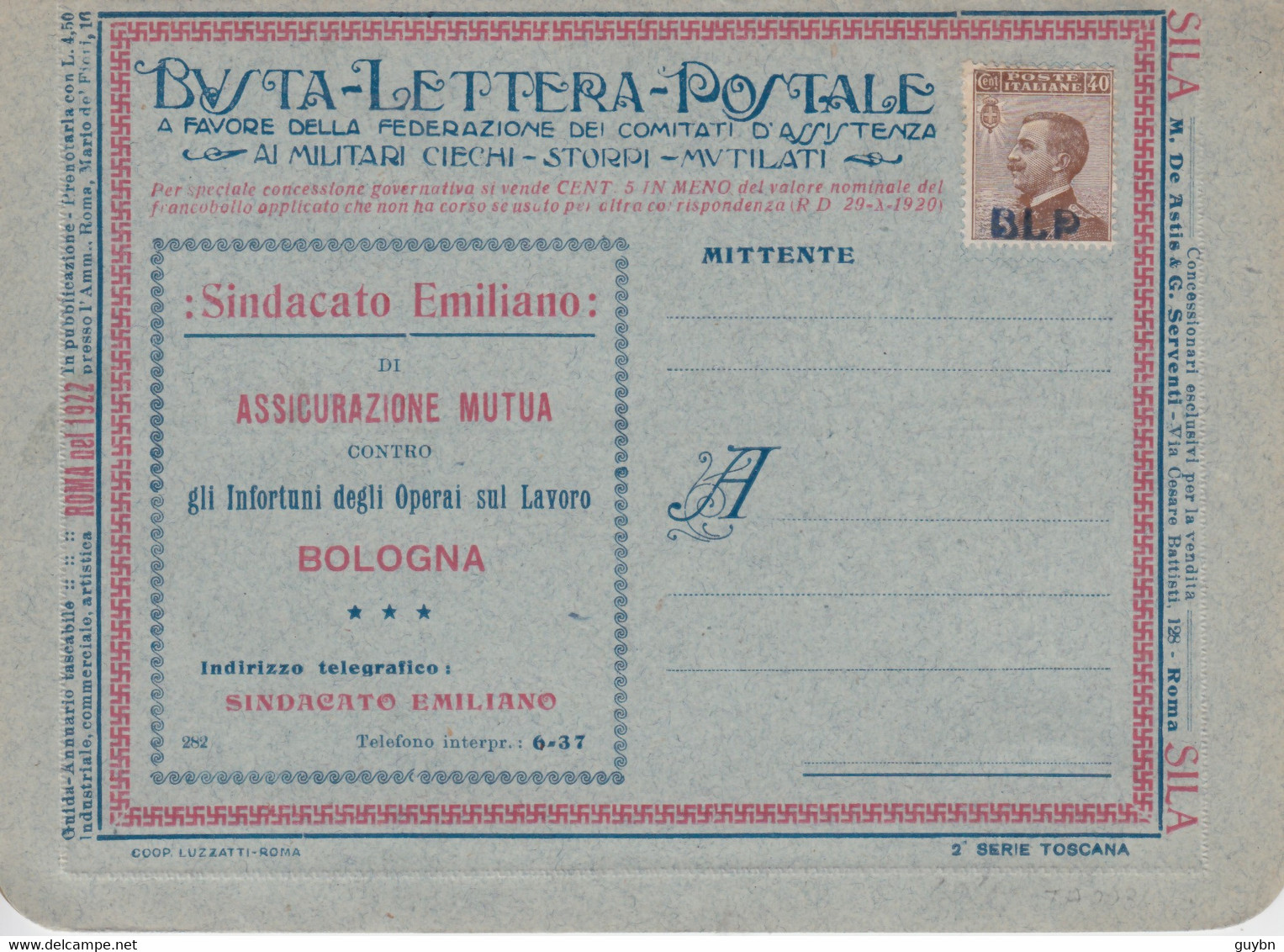 < Italie Blp B.l.p Busta Lettera  Sans Volet Correspondance .. 2° Serie Toscane .. Carte Lettre Annonces .. Superbe - Francobolli Per Buste Pubblicitarie (BLP)