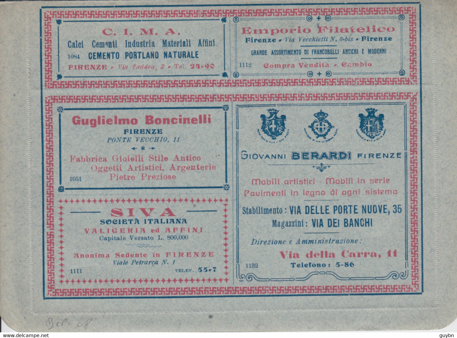 < Italie Blp B.l.p Busta Lettera  Sans Volet Correspondance .. 2° Serie Toscane .. Carte Lettre Annonces .. Superbe - Francobolli Per Buste Pubblicitarie (BLP)