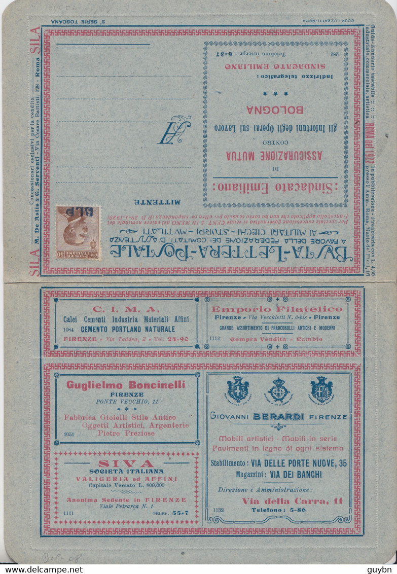 < Italie Blp B.l.p Busta Lettera  Sans Volet Correspondance .. 2° Serie Toscane .. Carte Lettre Annonces .. Superbe - Francobolli Per Buste Pubblicitarie (BLP)