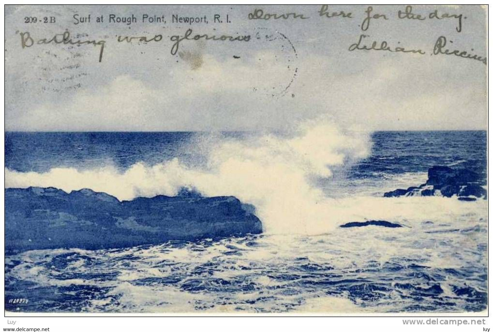 Newport, Rhode Island; Photo PC 1906 - Surf At Rough Point, Stampigle: Providence - Newport