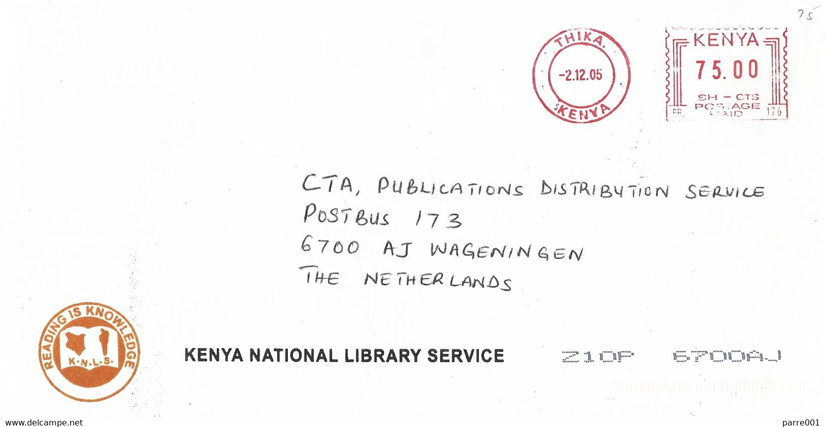 Kenya 2005 Thika Meter Pitney Bowes-GB “6300” PB176 National Library EMA Cover - Kenya (1963-...)