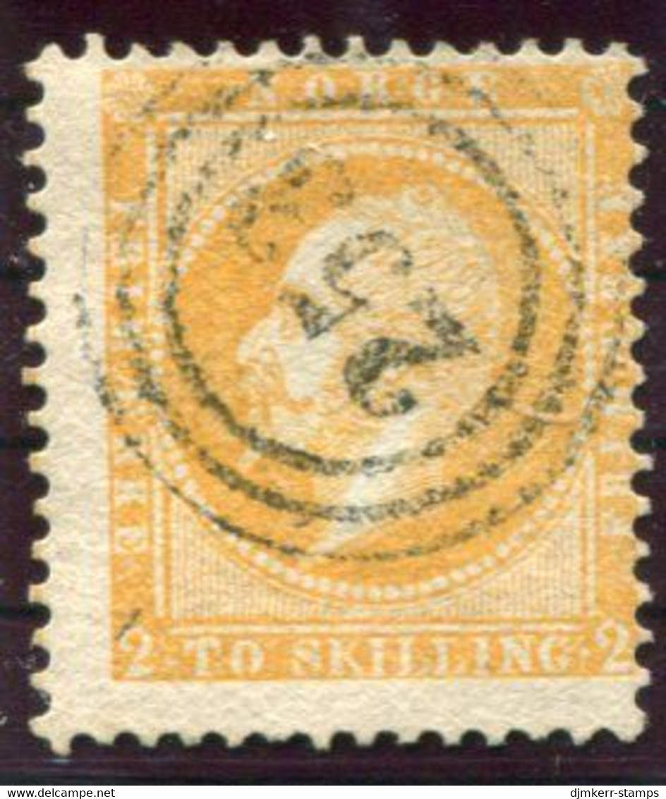 NORWAY 1857 King Oscar 2 Sk. Orange-yellow  Fine Used.   Michel 2 - Used Stamps