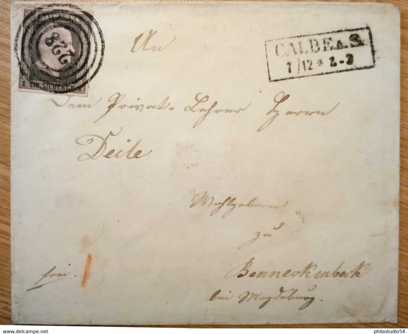 1851, Umschlag Mit 1 Sgr., Klarer Nummernstempel "228" Mit Ra2 "CALBE 1/12" - Storia Postale