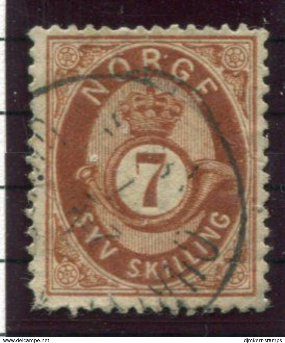NORWAY 1873 Posthorn 7 Sk. Brown Fine Used.  Michel 21. - Used Stamps
