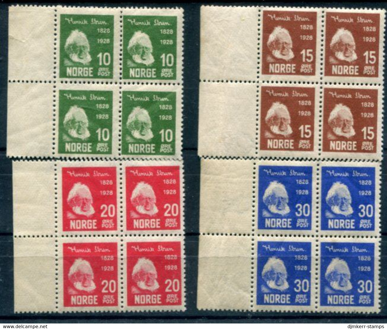 NORWAY 1928 Ibsen Centenary In Blocks Of 4 MNH / **.  Michel 137-40 - Unused Stamps