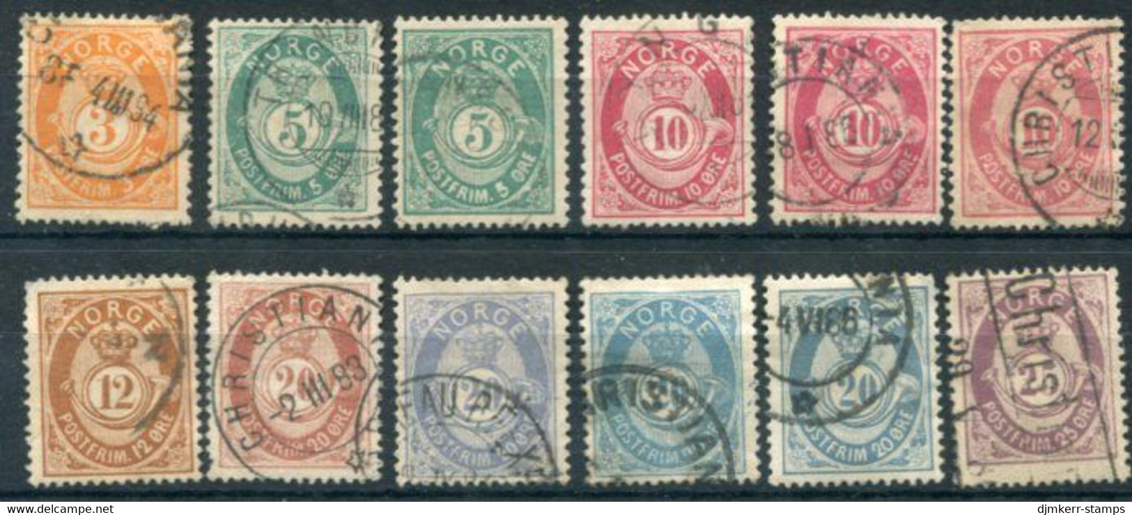 NORWAY 1882 Posthorn Definitive Set  Used.  Michel 35-42, Except 38. - Used Stamps