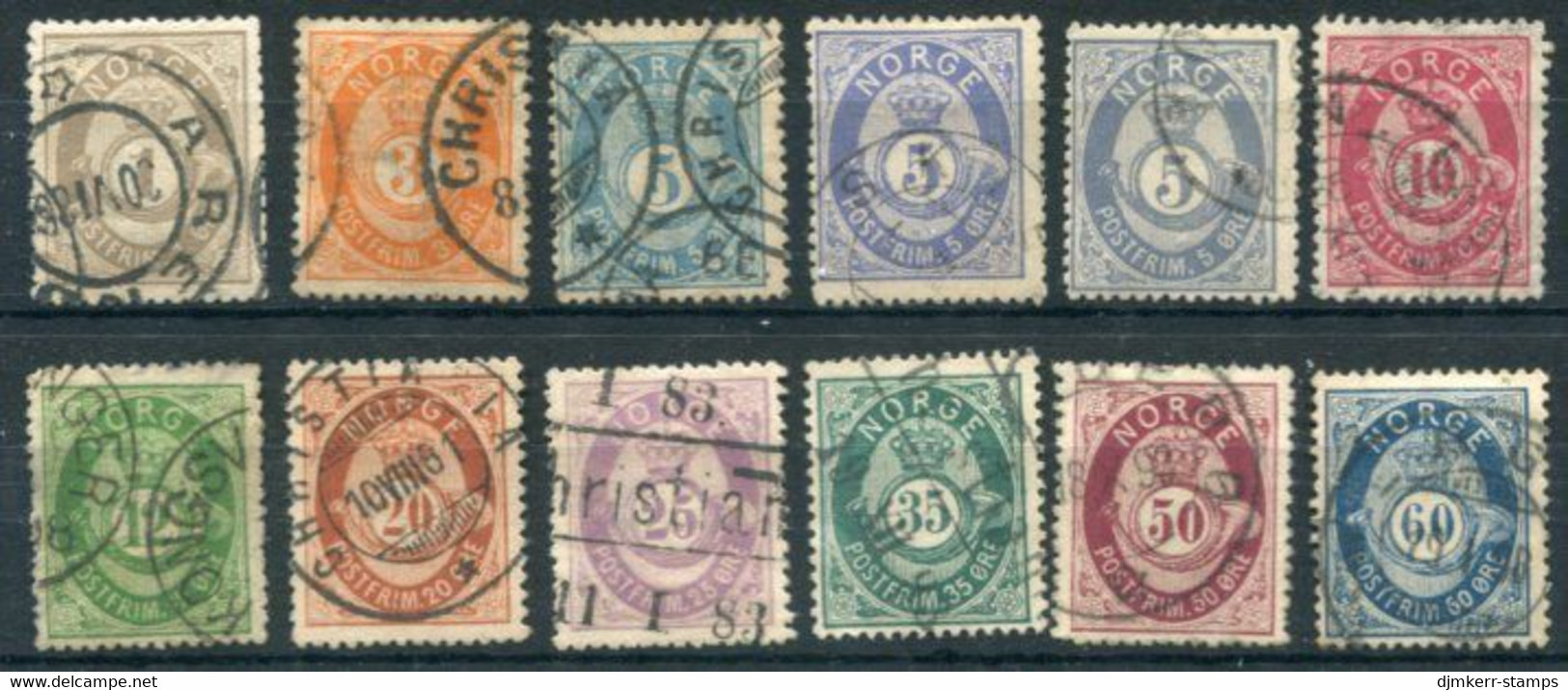 NORWAY 1877-79 Posthorn Definitive Set  Used.  Michel 22-31 - Usati