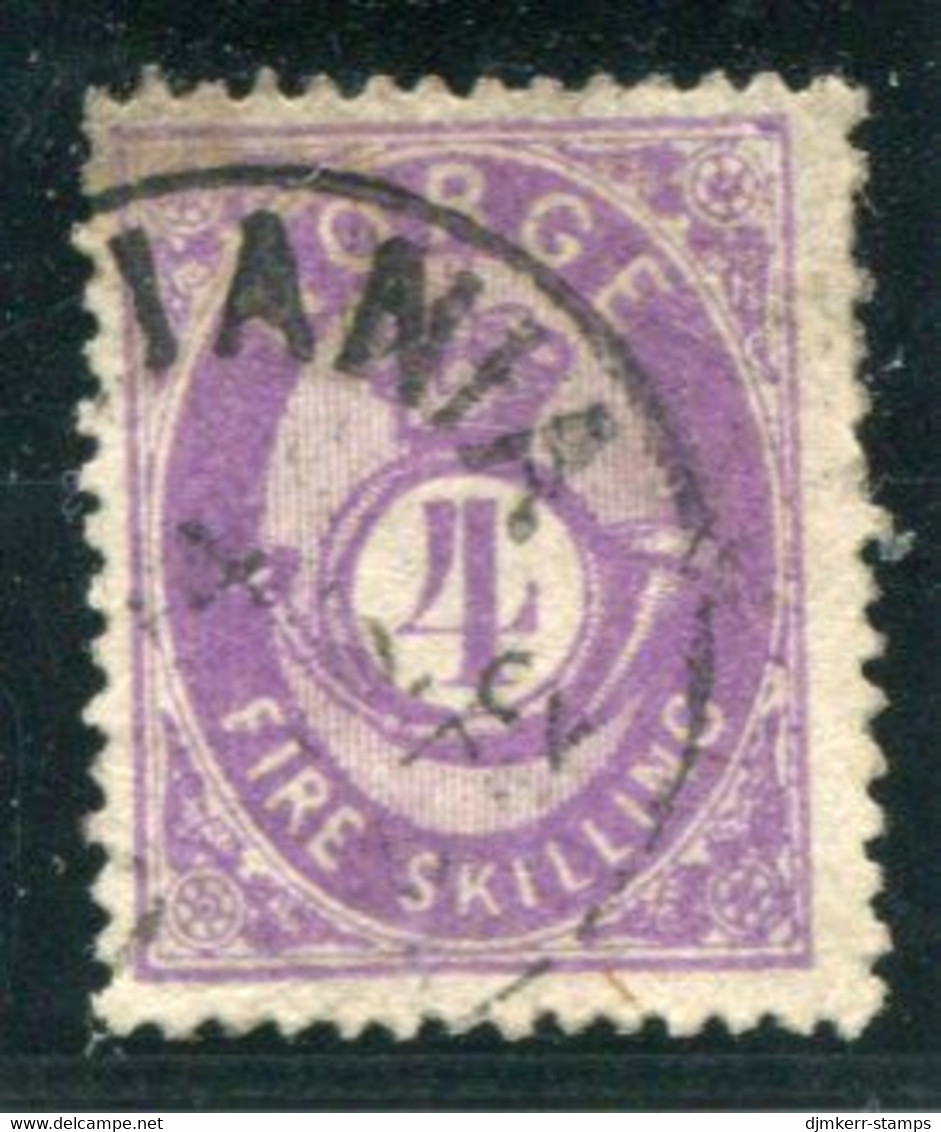 NORWAY 1875 Posthorn 4 Sk. Bight Mauve-violet Fine Used. - Gebruikt