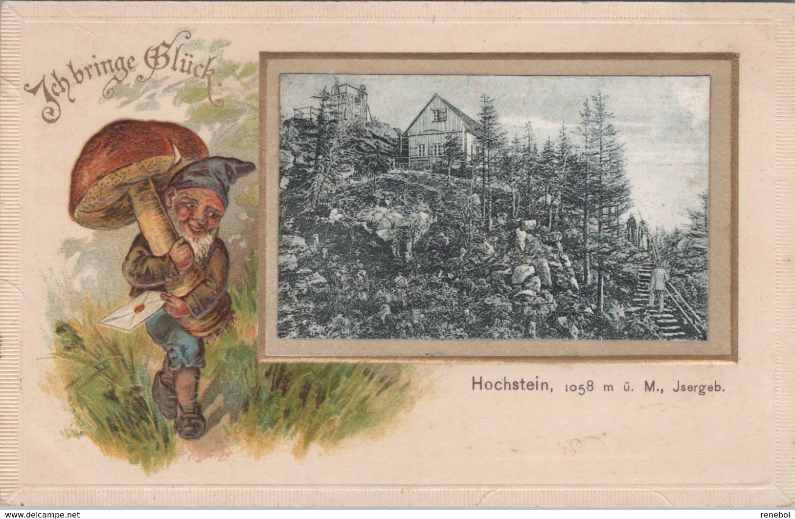 Hochstein 1058m Isergebirge - (unused, 1908, Passe-partout With Heinzelmännchen, Gnome) RARE! - Schlesien