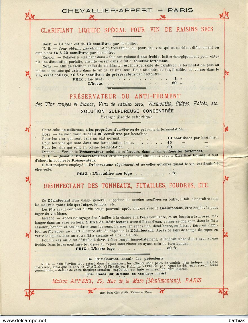 Maison APPERT, Inventeur Des Conserves Alimentaires. Catalogue 1894 Des Produits Spéciaux Pour Les Vins Et Spiritueux. - Food