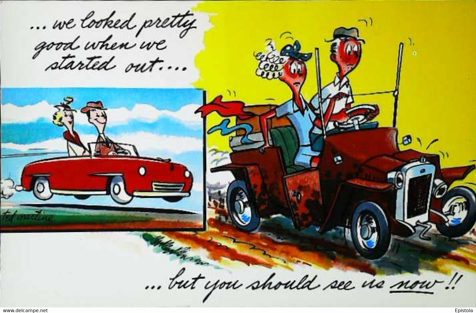 ► AUTOMOBILE   - Cpa 1950's Humour - YA'LL OUGHT TO SEE US NOW    Imp. Oklahoma City - American Roadside