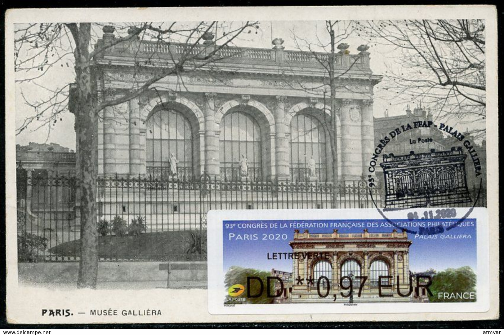 FRANCE (2020). Carte Maximum Card ATM LISA - 93 Congrès Féderation Française Assoc. Philat. Paris  Musée Palais Galliéra - 2020-…