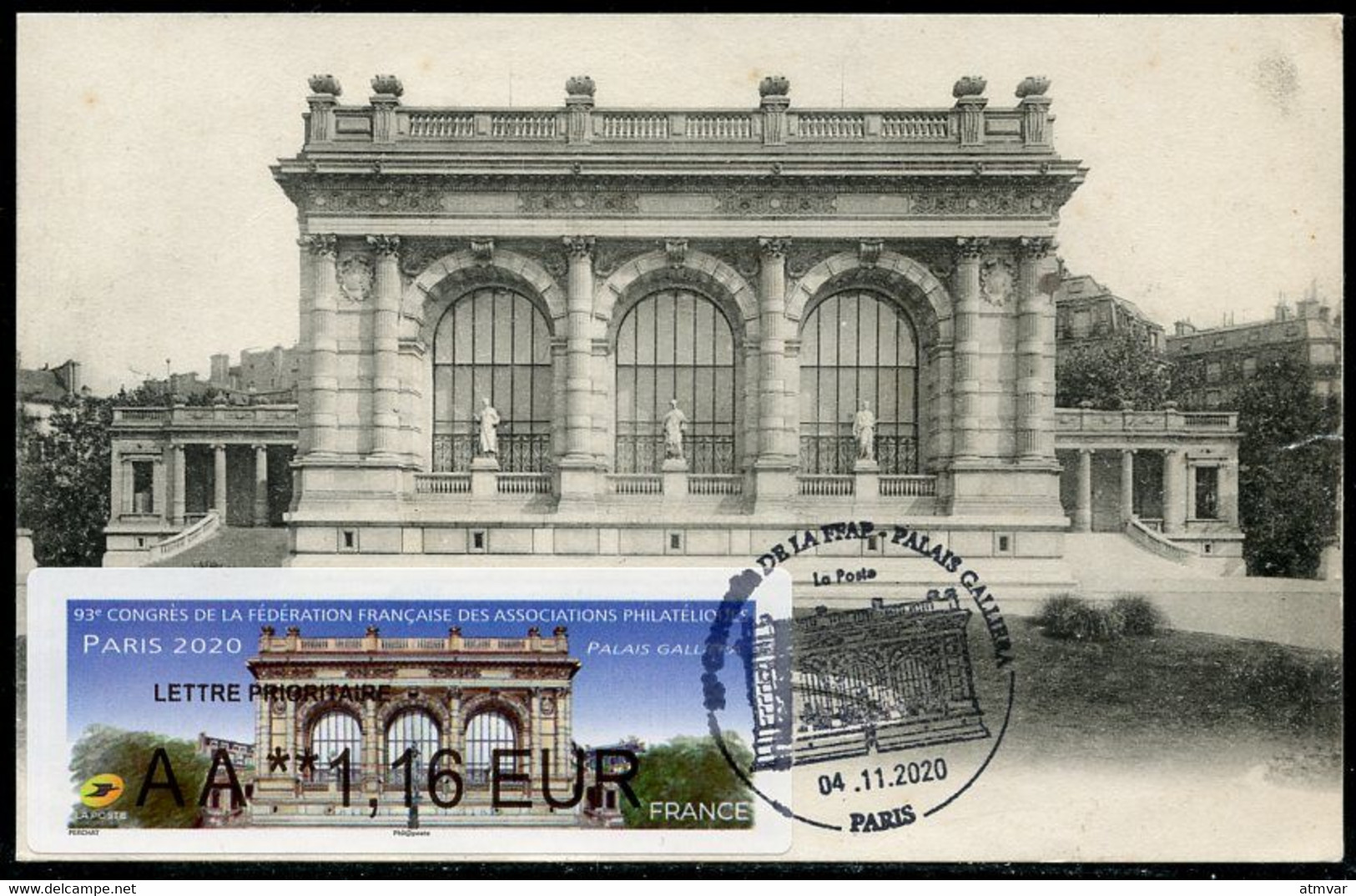 FRANCE (2020). Carte Maximum Card ATM LISA - 93 Congrès Féderation Française Assoc. Philat. Paris  Musée Palais Galliéra - 2020-…