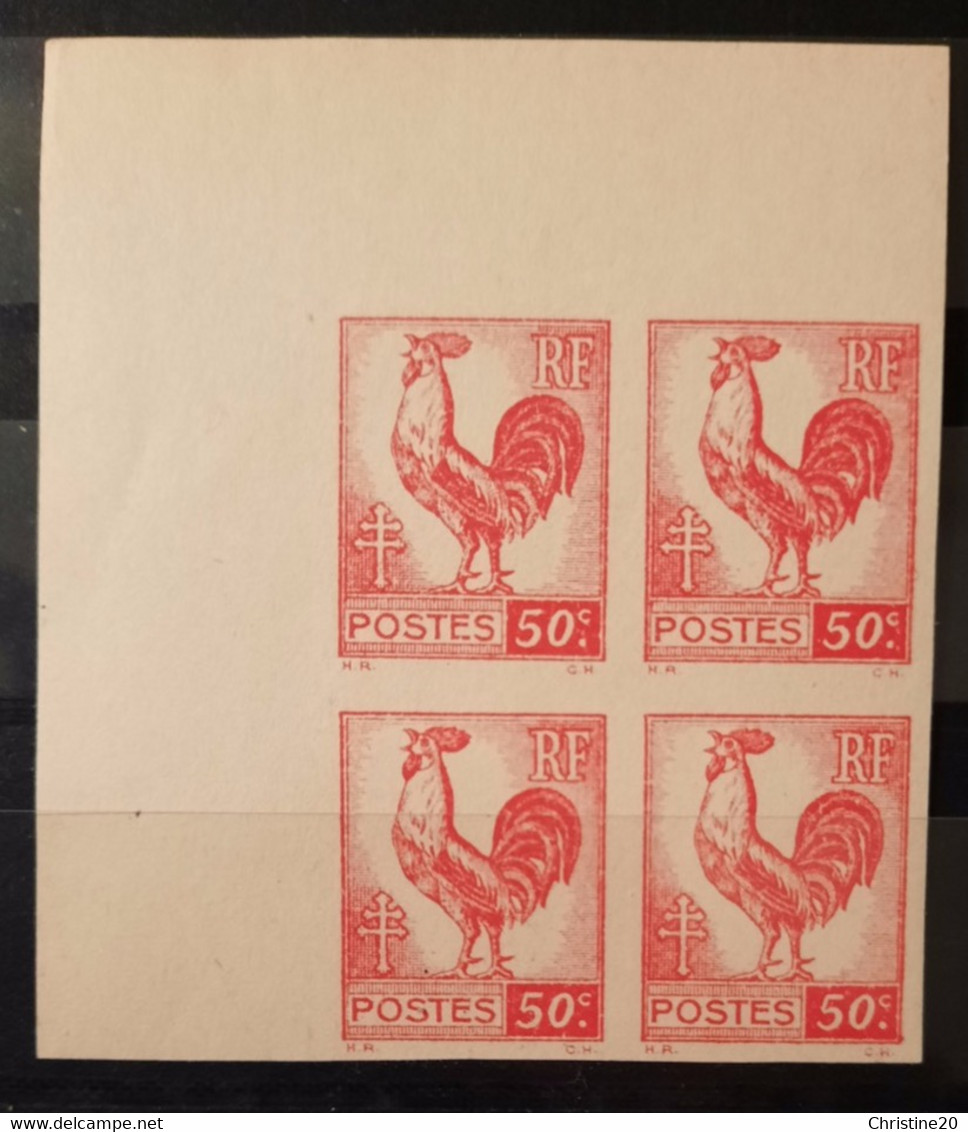 France 1944 N°633 Coq Et Marianne D'Alger Bloc De 4 Nd CdF Cote Maury 320€  ** TB - 1944 Coq Et Maríanne D'Alger