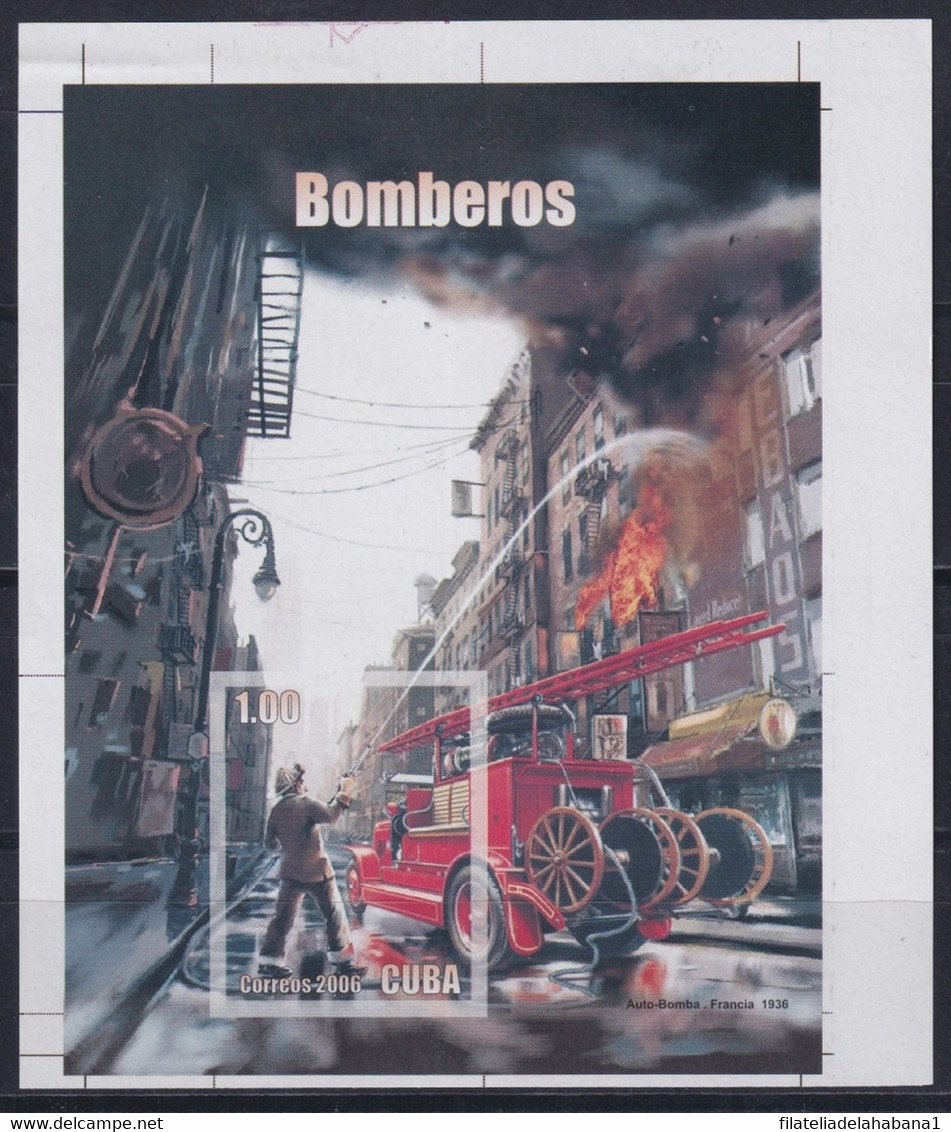 2006.711 CUBA MNH 2006 IMPERFORATED UNCUT PROOF BOMBEROS FIREFIGHTING CAR - Sin Dentar, Pruebas De Impresión Y Variedades