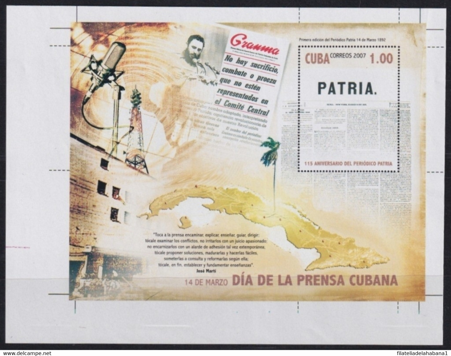 2007.687 CUBA MNH 2007 IMPERFORATED PROOF UNCUT DIA PRENSA FIDEL CASTRO NEWSPAPER - Non Dentelés, épreuves & Variétés