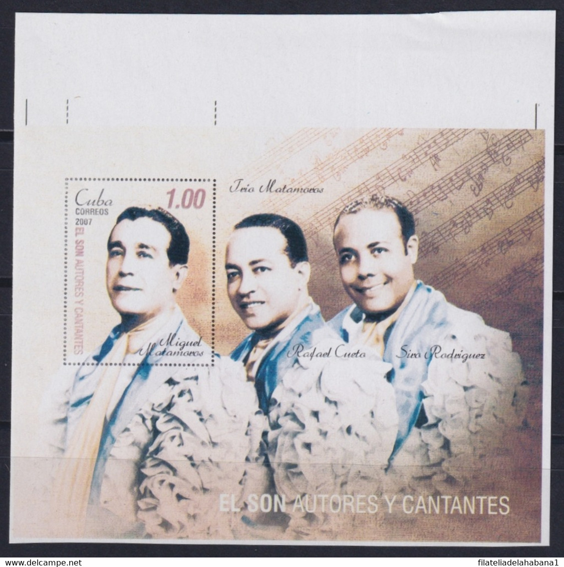 2007.689 CUBA MNH 2007 IMPERFORATED PROOF UNCUT EL SON TRIO MATAMOROS SINGER MUSIC. - Ongetande, Proeven & Plaatfouten