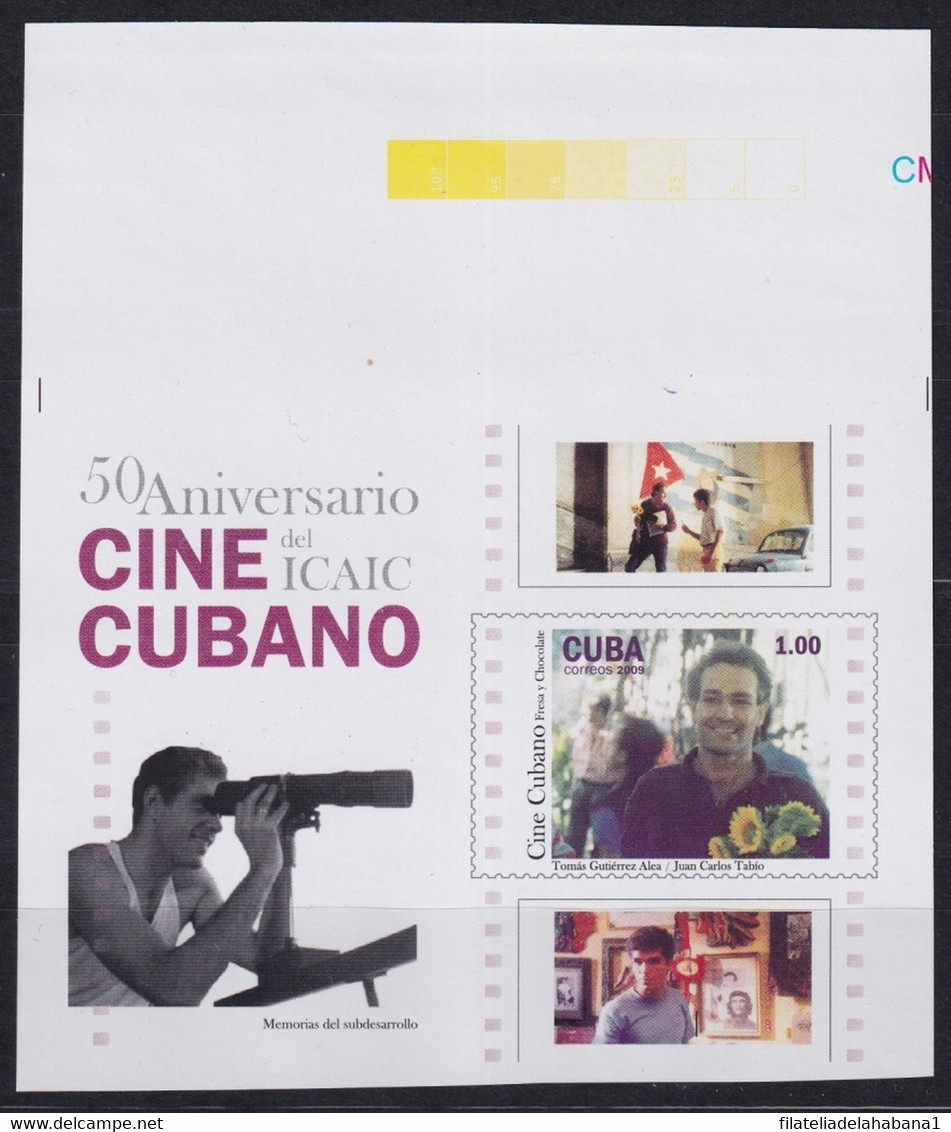 2009.425 CUBA MNH 2009 IMPERFORATED PROOF UNCUT 50 ANIV CINEMA MOVIE FRESA Y CHOCOLATE. - Imperforates, Proofs & Errors