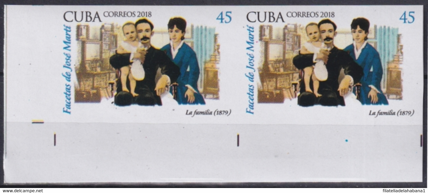 2018.210 CUBA MNH 2018 IMPERFORATED PROOF 45c FACETAS JOSE MARTI FAMILY ISMAELILLO. - Imperforates, Proofs & Errors