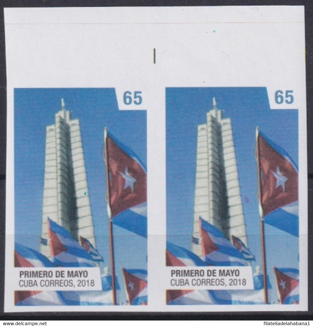 2018.221 CUBA MNH 2018 IMPERFORATED PROOF LABOR DAY PRIMERO DE MAYO FLAG. - Imperforates, Proofs & Errors