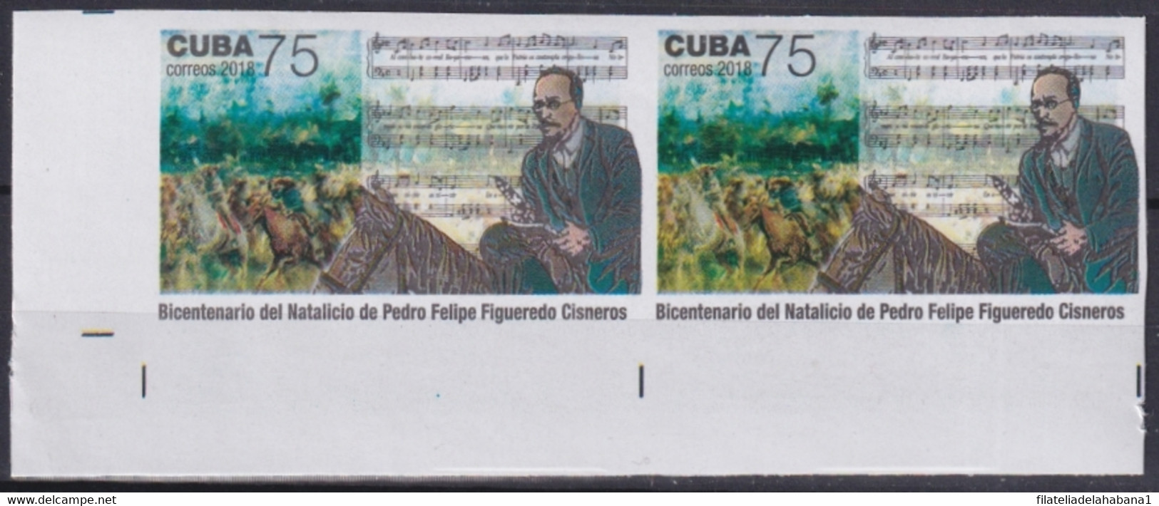 2018.228 CUBA MNH 2018 IMPERFORATED PROOF 75c 200 ANIV PEDRO FIGUEREDO HIMNO - Non Dentelés, épreuves & Variétés