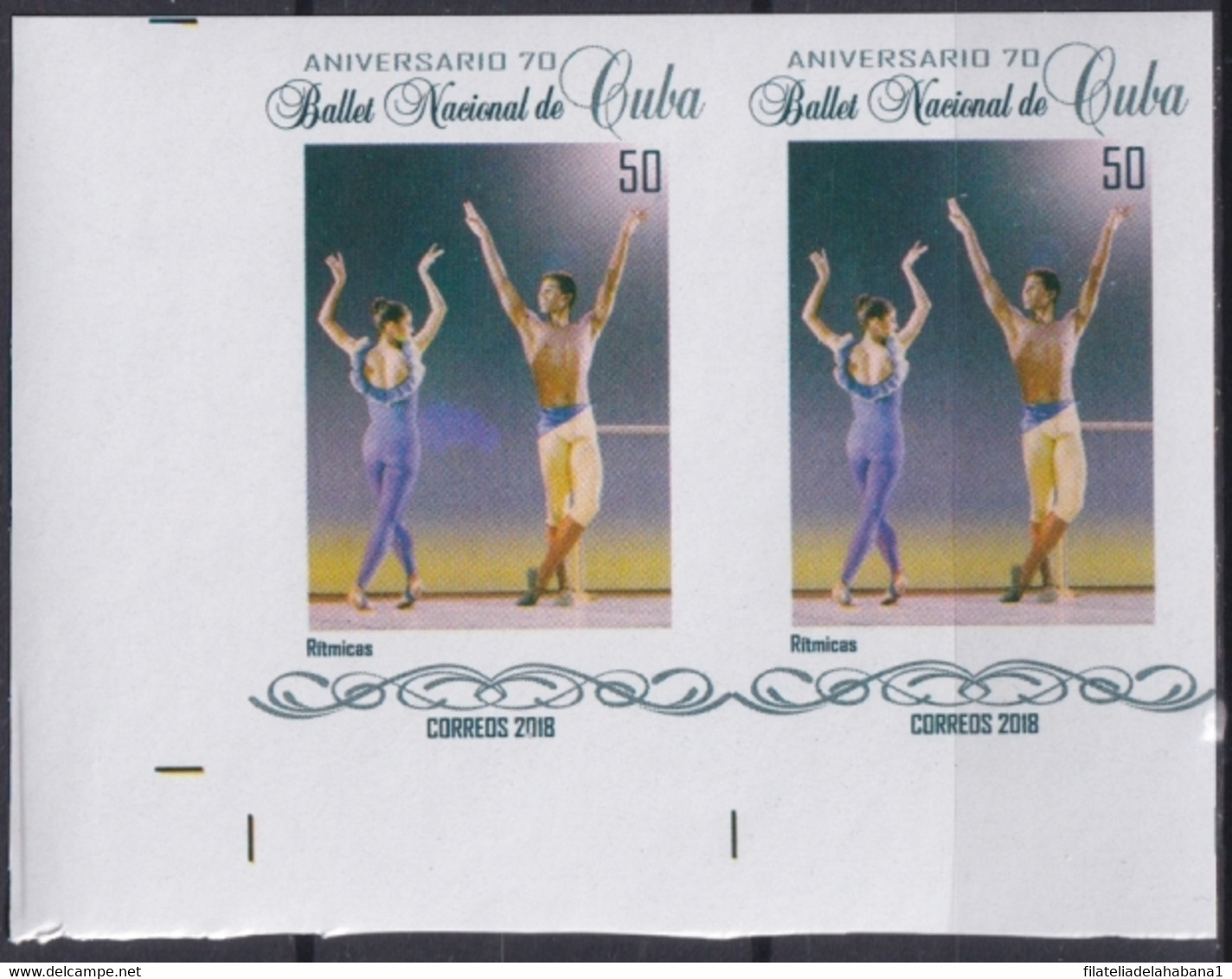 2018.236 CUBA MNH 2018 IMPERFORATED PROOF 50c BALLET NACIONAL RITMICAS. - Imperforates, Proofs & Errors