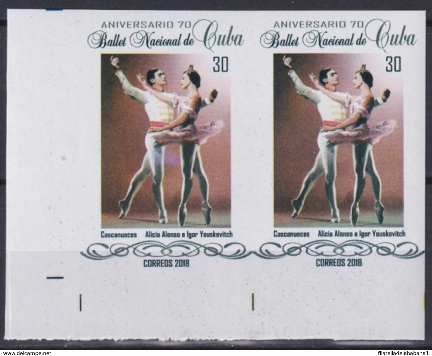 2018.238 CUBA MNH 2018 IMPERFORATED PROOF 30c BALLET NACIONAL ALICIA ALONSO. - Imperforates, Proofs & Errors