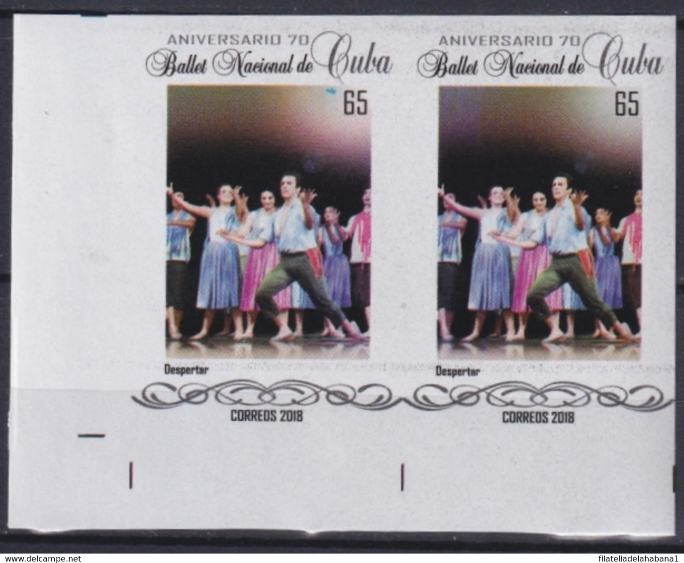 2018.239 CUBA MNH 2018 IMPERFORATED PROOF 65c BALLET NACIONAL DESPERTAR - Imperforates, Proofs & Errors