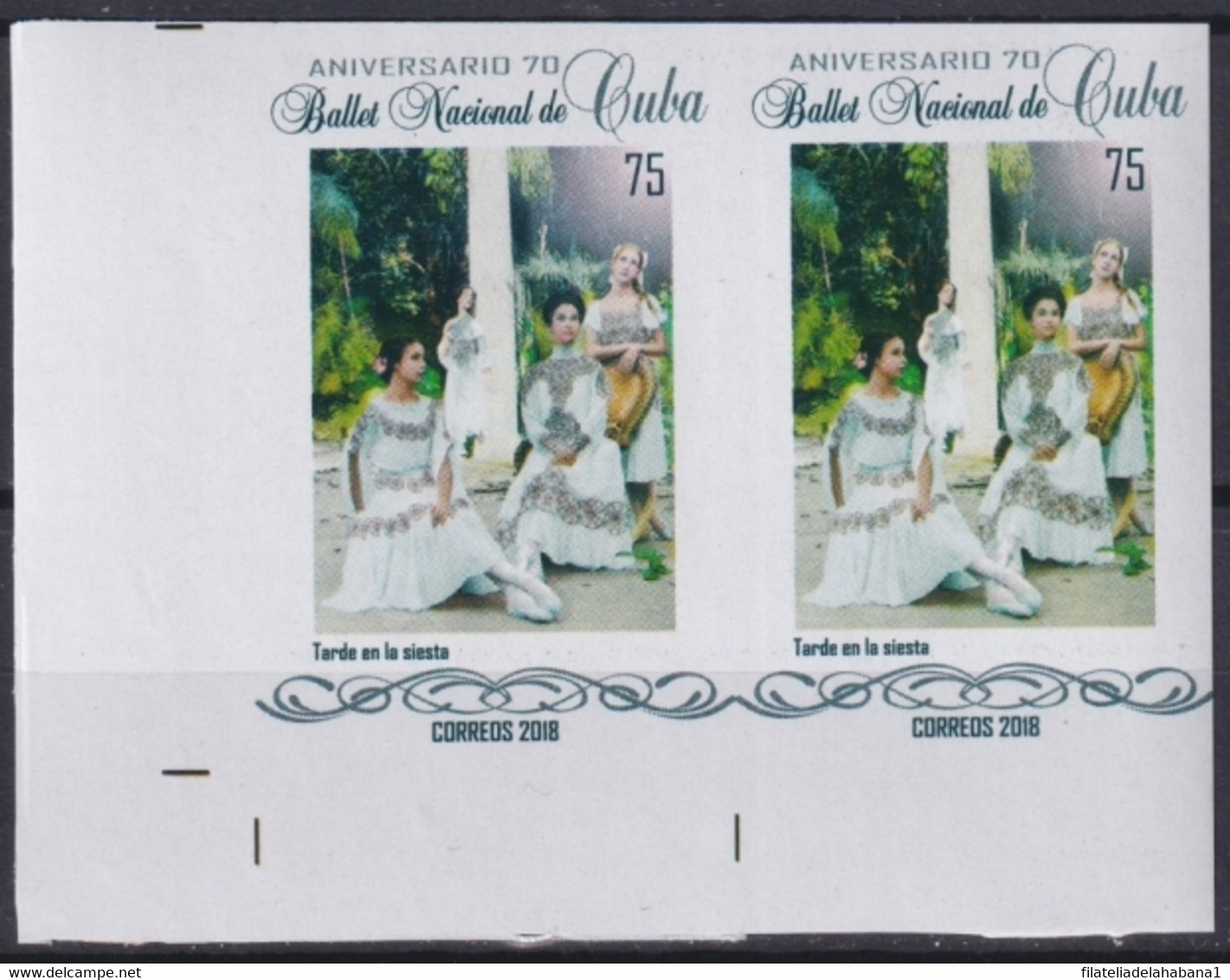 2018.240 CUBA MNH 2018 IMPERFORATED PROOF 75c BALLET NACIONAL TARDE DE SIESTA. - Non Dentelés, épreuves & Variétés